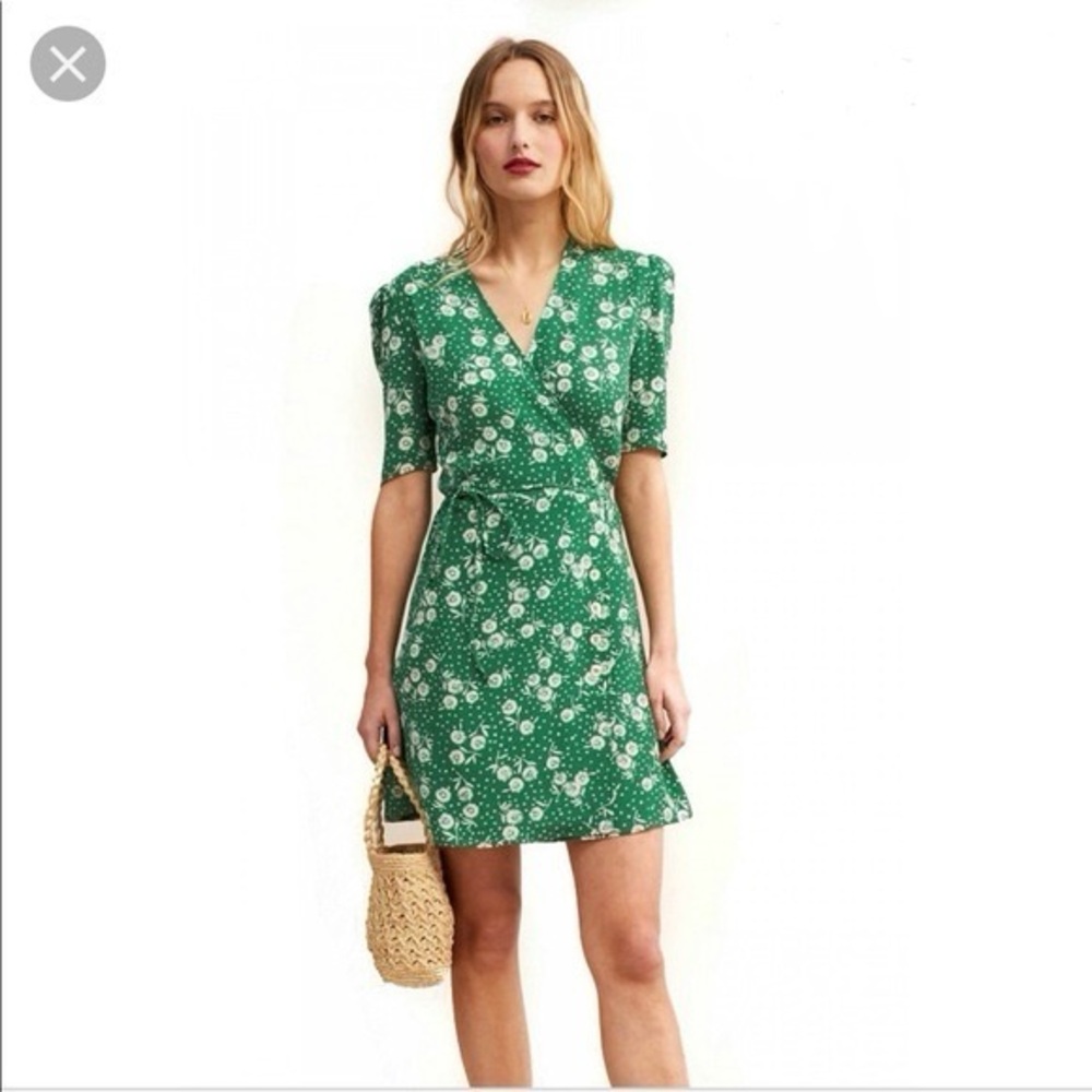Rouje Gabinette Wrap Dress in Green Floral EUC